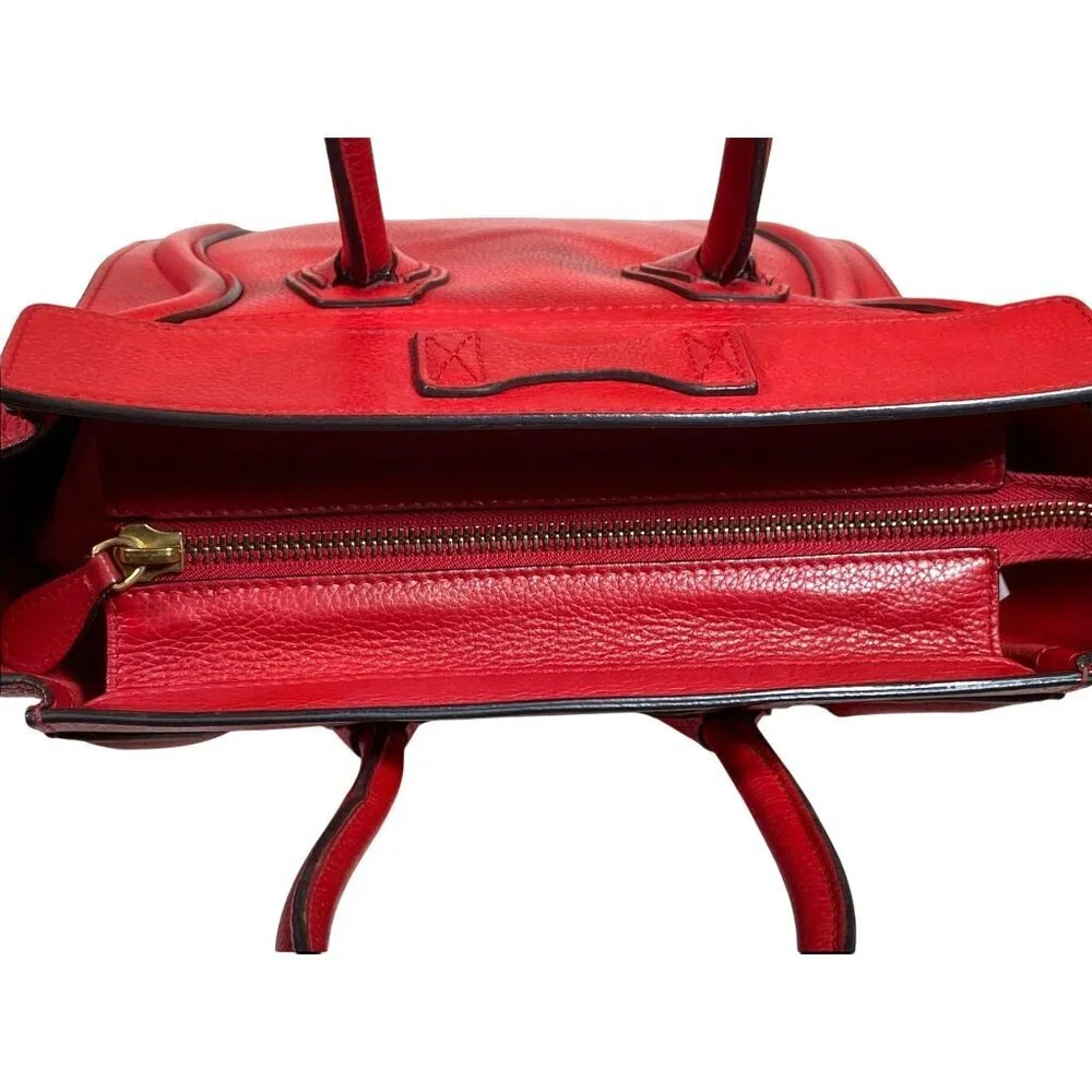 Céline Mini Luggage Tote Red Drummed Calfskin Leather Bag MSRP $3,100